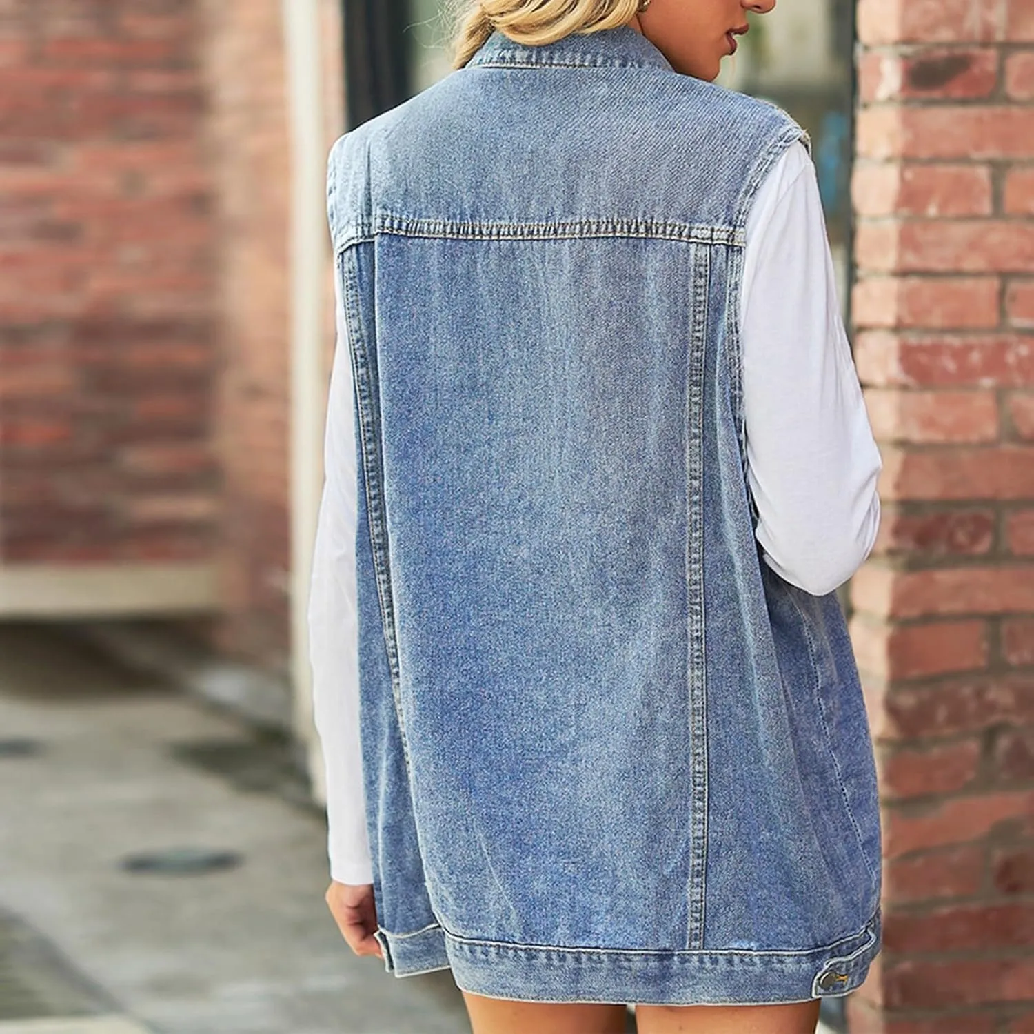Women's Denim Vest Jacket Classic Oversized Boyfriend Sleeveless Button Down Jean Waistcoat Outerwear