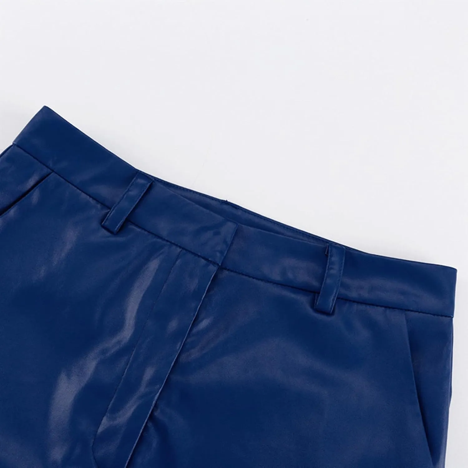 Women's Faux Leather Pants Button Straight Leg Trousers with Pockets Solid Color Retro Versatile High Waisted Pants
