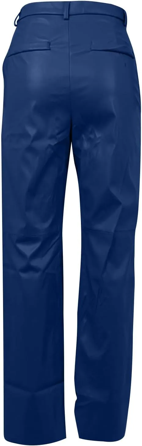 Women's Faux Leather Pants Button Straight Leg Trousers with Pockets Solid Color Retro Versatile High Waisted Pants
