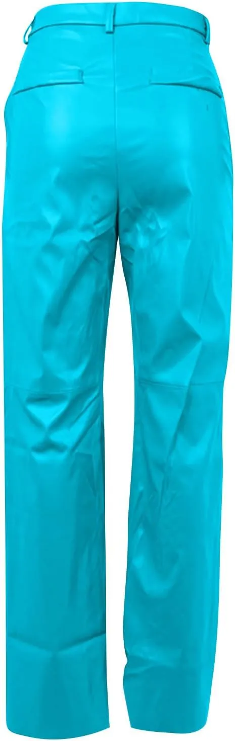 Women's Faux Leather Pants Button Straight Leg Trousers with Pockets Solid Color Retro Versatile High Waisted Pants