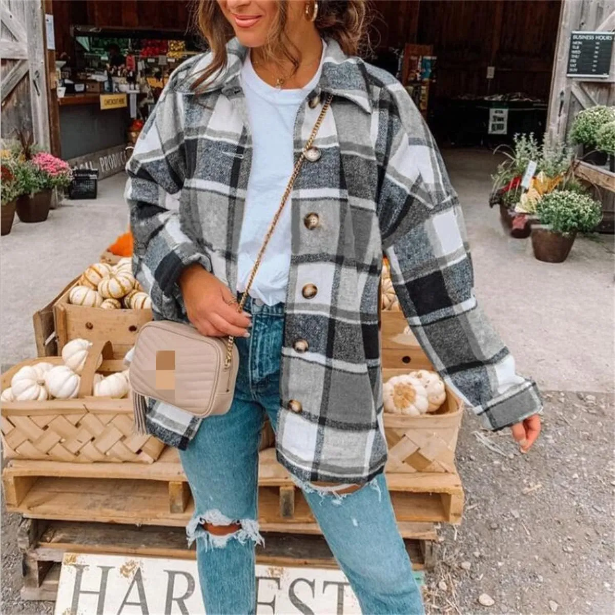 Womens Flannel Shacket Jacket Casual Plaid Wool Blend Lapel Button Down Long Sleeve Shirts 2023 Fashion Fall Coats