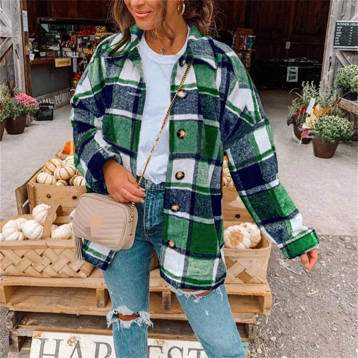 Womens Flannel Shacket Jacket Casual Plaid Wool Blend Lapel Button Down Long Sleeve Shirts 2023 Fashion Fall Coats