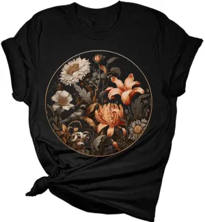 Womens Floral Shirts Trendy Wildflower Vintage Graphic Tees Casual Short Sleeve T Shirts Bella Summer Tops