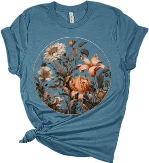 Womens Floral Shirts Trendy Wildflower Vintage Graphic Tees Casual Short Sleeve T Shirts Bella Summer Tops