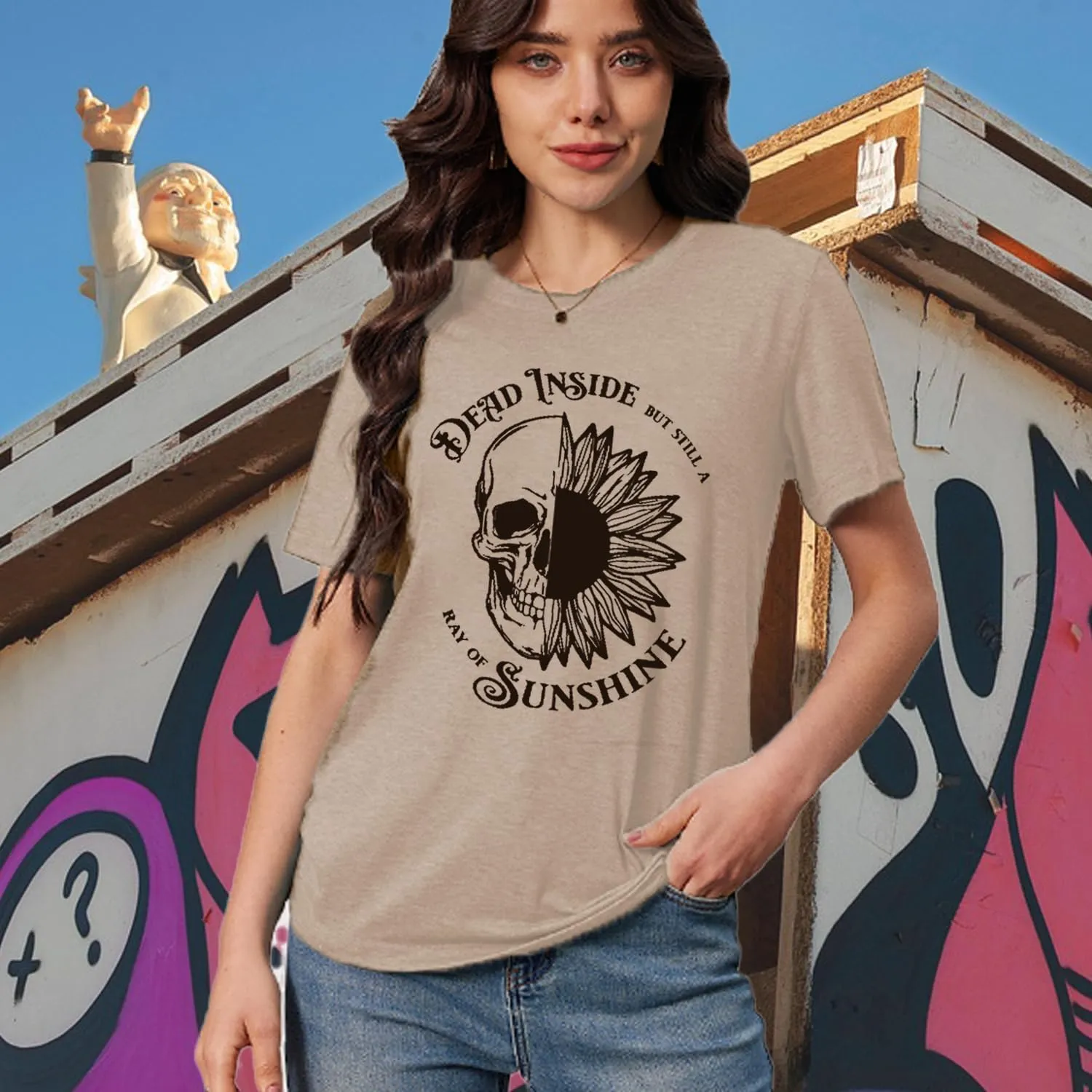 Womens Halloween Shirts Vintage Graphic Tees Funny Ghost Printed Cute Tops Casual Loose Fit Shirts Skull Teen Girl Clothes