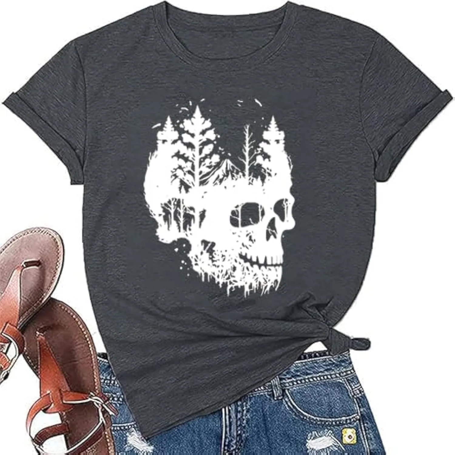 Womens Halloween Shirts Vintage Graphic Tees Funny Ghost Printed Cute Tops Casual Loose Fit Shirts Skull Teen Girl Clothes