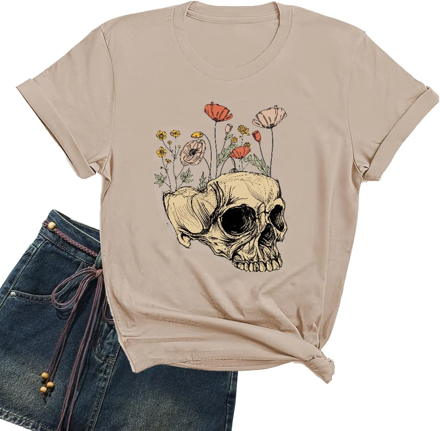 Womens Halloween Shirts Vintage Graphic Tees Funny Ghost Printed Cute Tops Casual Loose Fit Shirts Skull Teen Girl Clothes