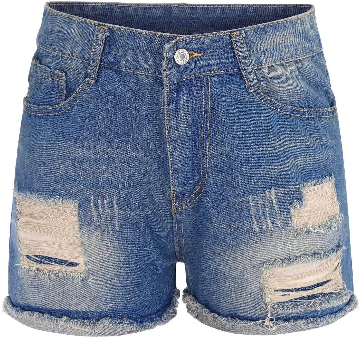 Women's High Waisted Denim Shorts Ripped Hem Frayed Distressed Short Jeans