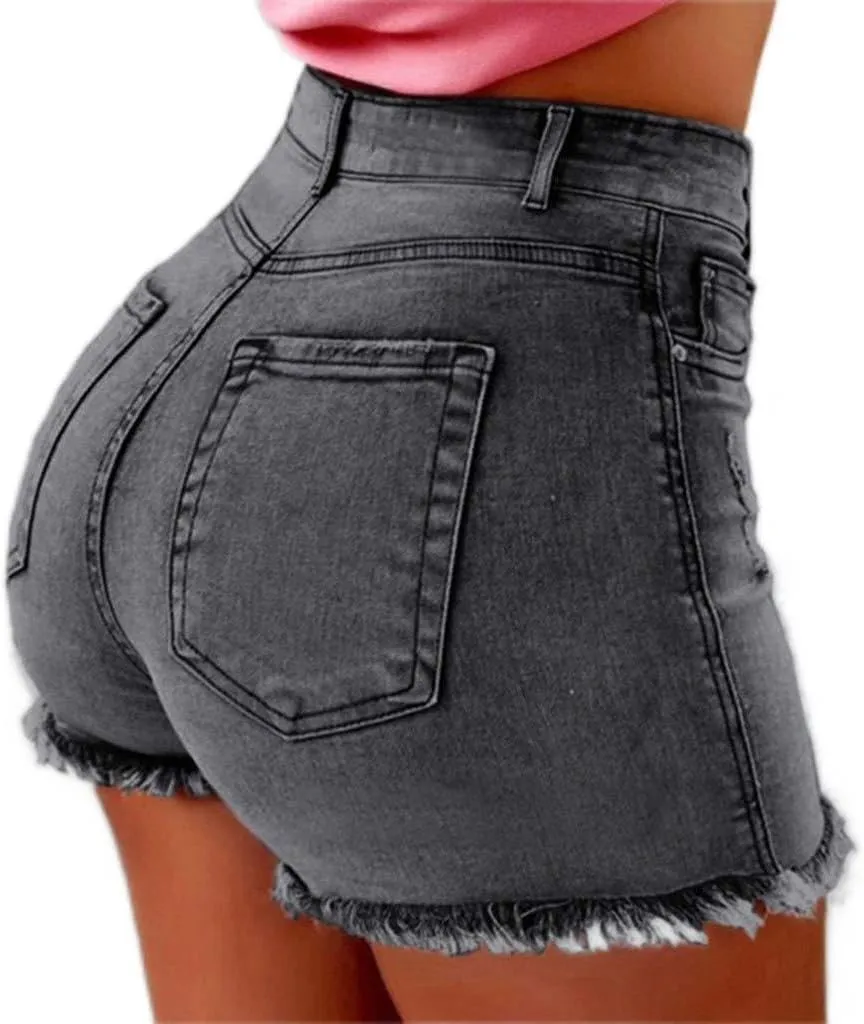 Womens High Waisted Denim Shorts Stretchy Summer Ripped Distressed Jean Shorts Casual Trendy Frayed Raw Hem Shorts