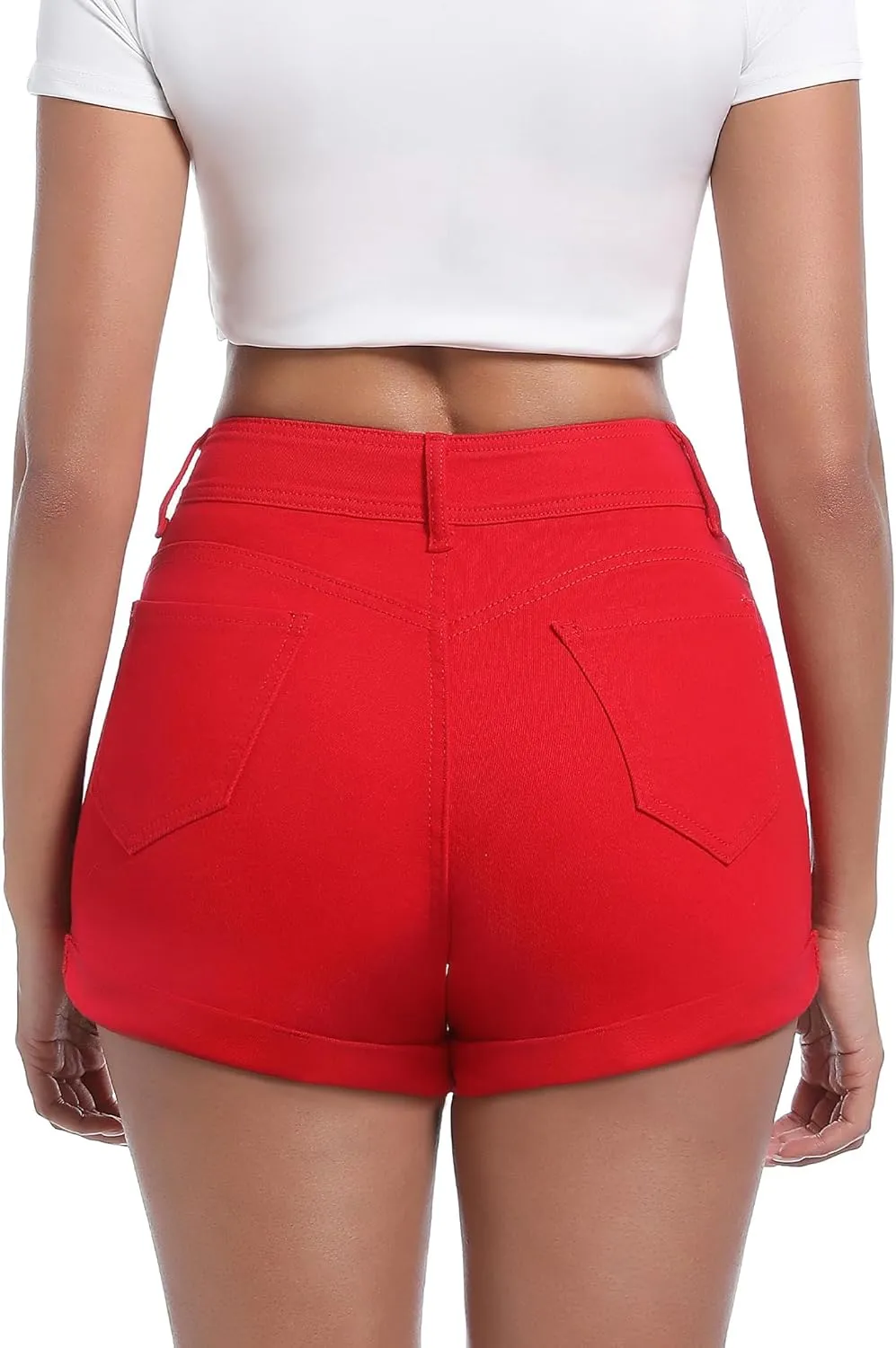 Women's High Waisted Stretchy Denim Shorts Cuffed Jean Shorts