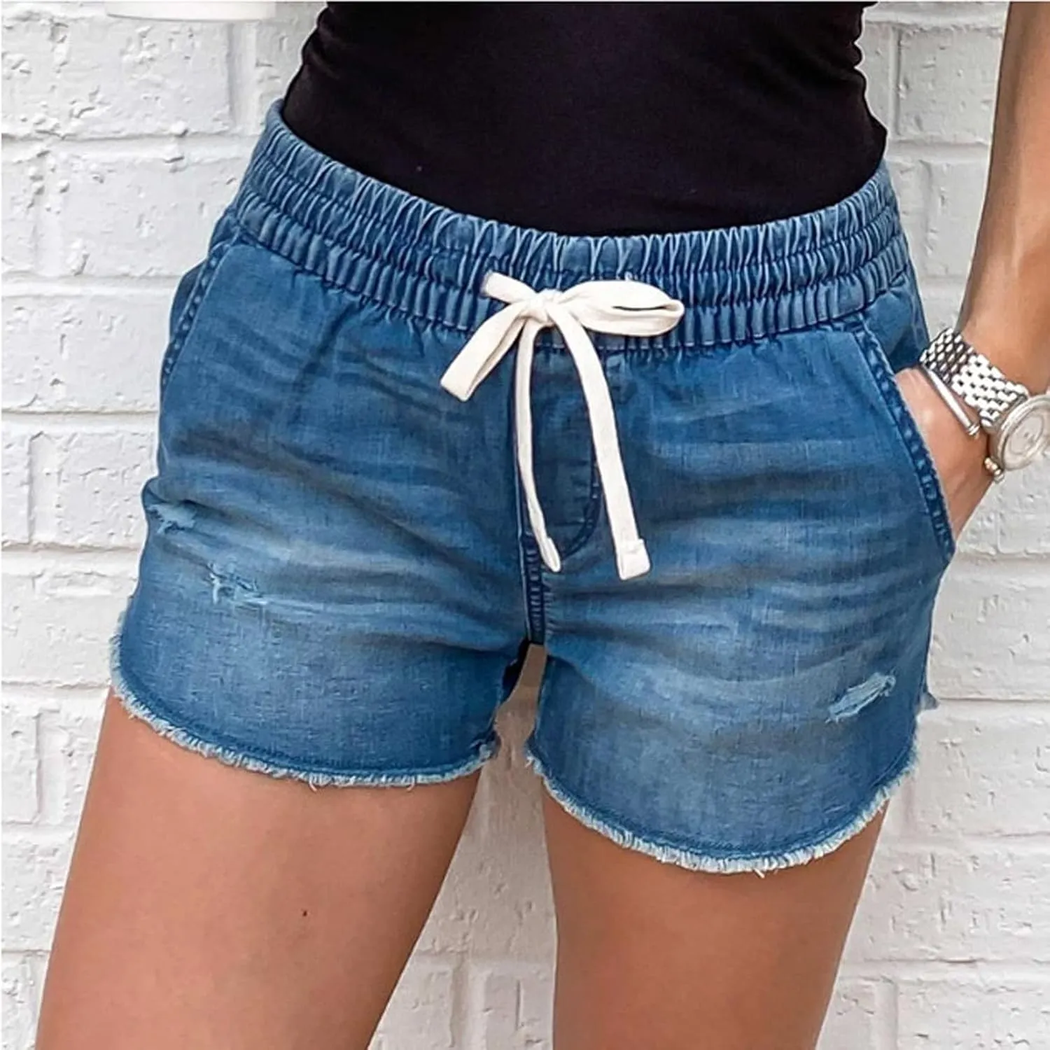 Womens Jean Shorts High Waisted Stretchy Ripped Denim Shorts 2024 Summer High Waist Distressed Denim Shorts Plus Size