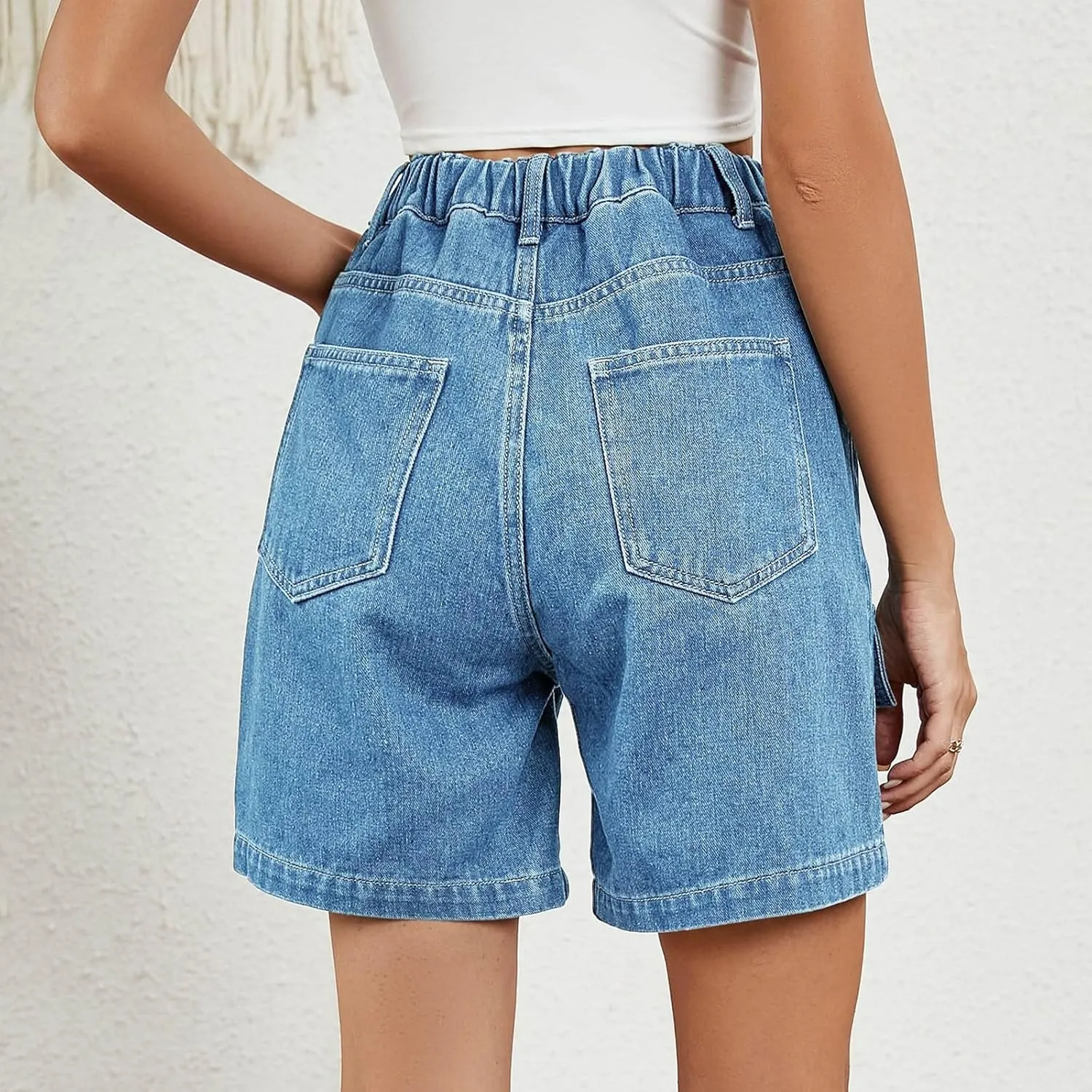 Womens Jean Shorts High Waisted Stretchy Ripped Denim Shorts 2024 Summer High Waist Distressed Denim Shorts Plus Size