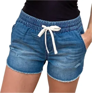 Womens Jean Shorts High Waisted Stretchy Ripped Denim Shorts 2024 Summer High Waist Distressed Denim Shorts Plus Size