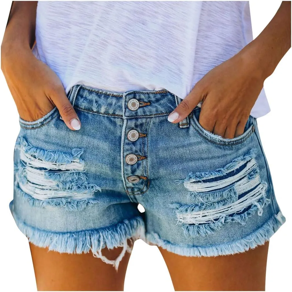 Womens Jean Shorts High Waisted Stretchy Ripped Denim Shorts 2024 Summer High Waist Distressed Denim Shorts Plus Size