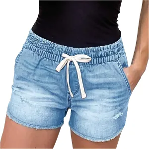 Womens Jean Shorts High Waisted Stretchy Ripped Denim Shorts 2024 Summer High Waist Distressed Denim Shorts Plus Size