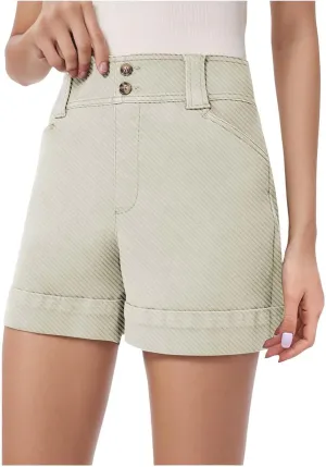 Women's Jean Shorts High Waisted Twill Folded Hem Short Pants Stretchy Button Down Trendy Summer Denim Shorts with Pockets