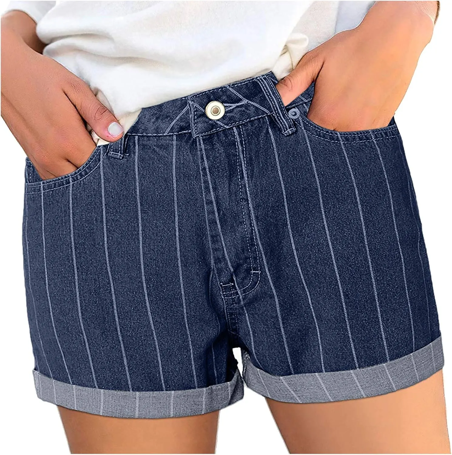 Women's Juniors Vintage Summer Denim High Waisted Folded Hem Slim Sexy Jeans Shorts