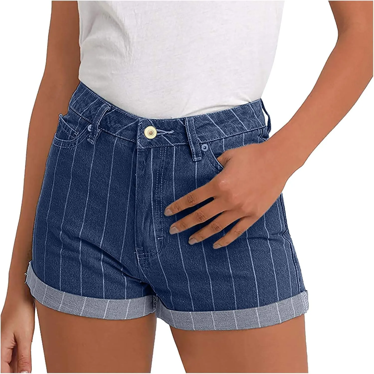 Women's Juniors Vintage Summer Denim High Waisted Folded Hem Slim Sexy Jeans Shorts