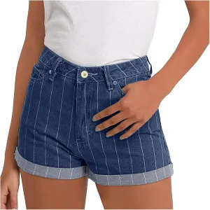 Women's Juniors Vintage Summer Denim High Waisted Folded Hem Slim Sexy Jeans Shorts