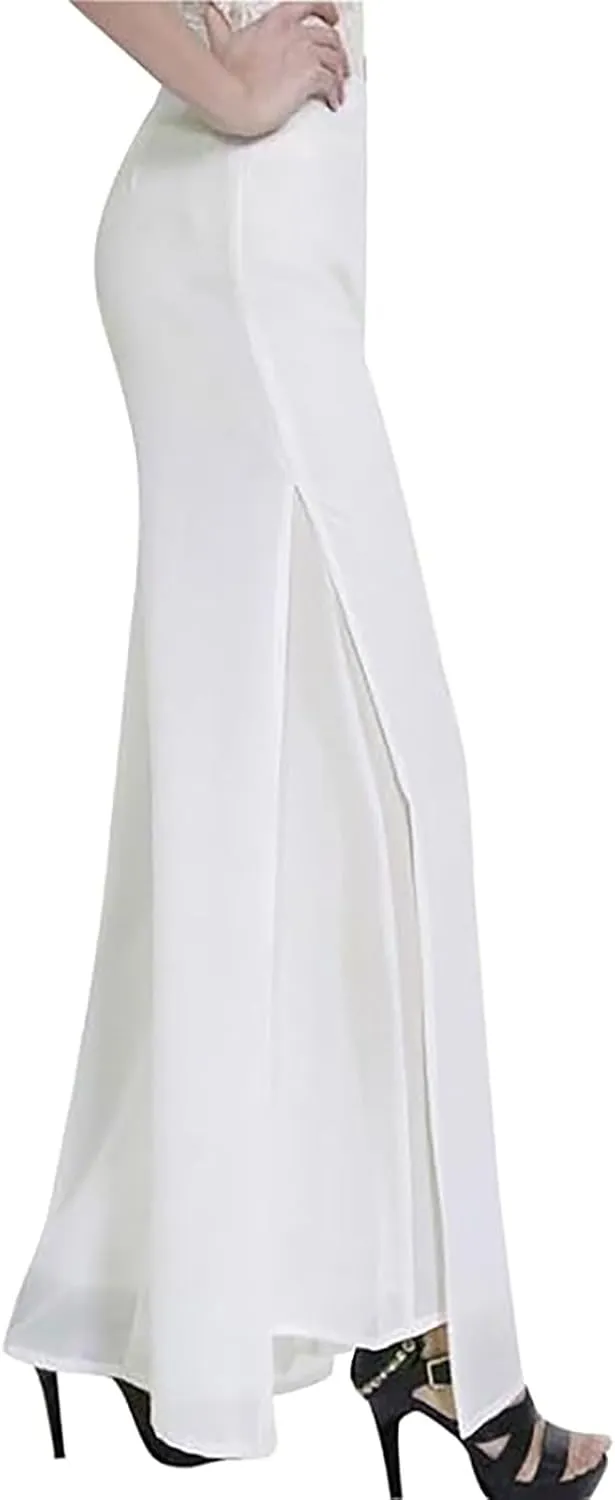 Women's Lightweight Chiffon High Elastic Waist Flowing Trousers Flared Straight Leg Wedding Cocktail Culottes