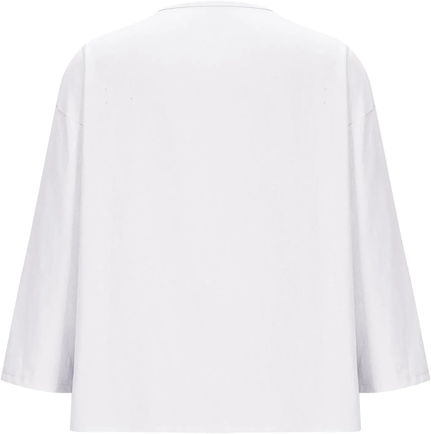 Women's Linen Shirt Button Down V Neck Solid Dressy Blouse 3/4 Sleeves Casual Loose Fit Tunic Tops Summer T Shirts