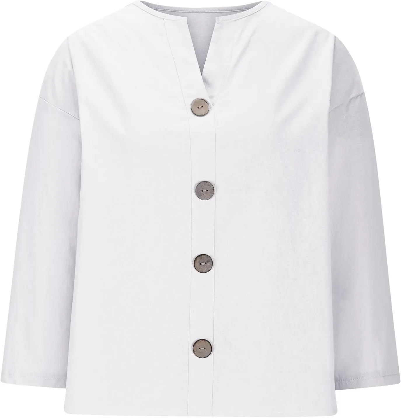 Women's Linen Shirt Button Down V Neck Solid Dressy Blouse 3/4 Sleeves Casual Loose Fit Tunic Tops Summer T Shirts