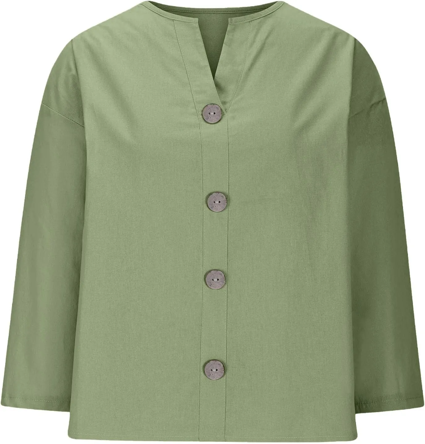 Women's Linen Shirt Button Down V Neck Solid Dressy Blouse 3/4 Sleeves Casual Loose Fit Tunic Tops Summer T Shirts