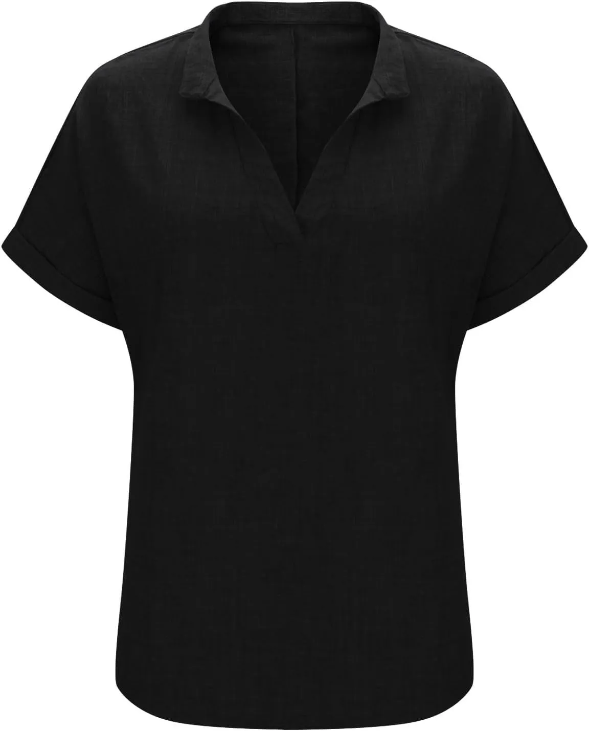 Women's Linen Shirts Short Sleeve Summer Tops V Neck Casual Blouses Loose Fit Tunic Tops Comfy Tshirts Cruise Wear