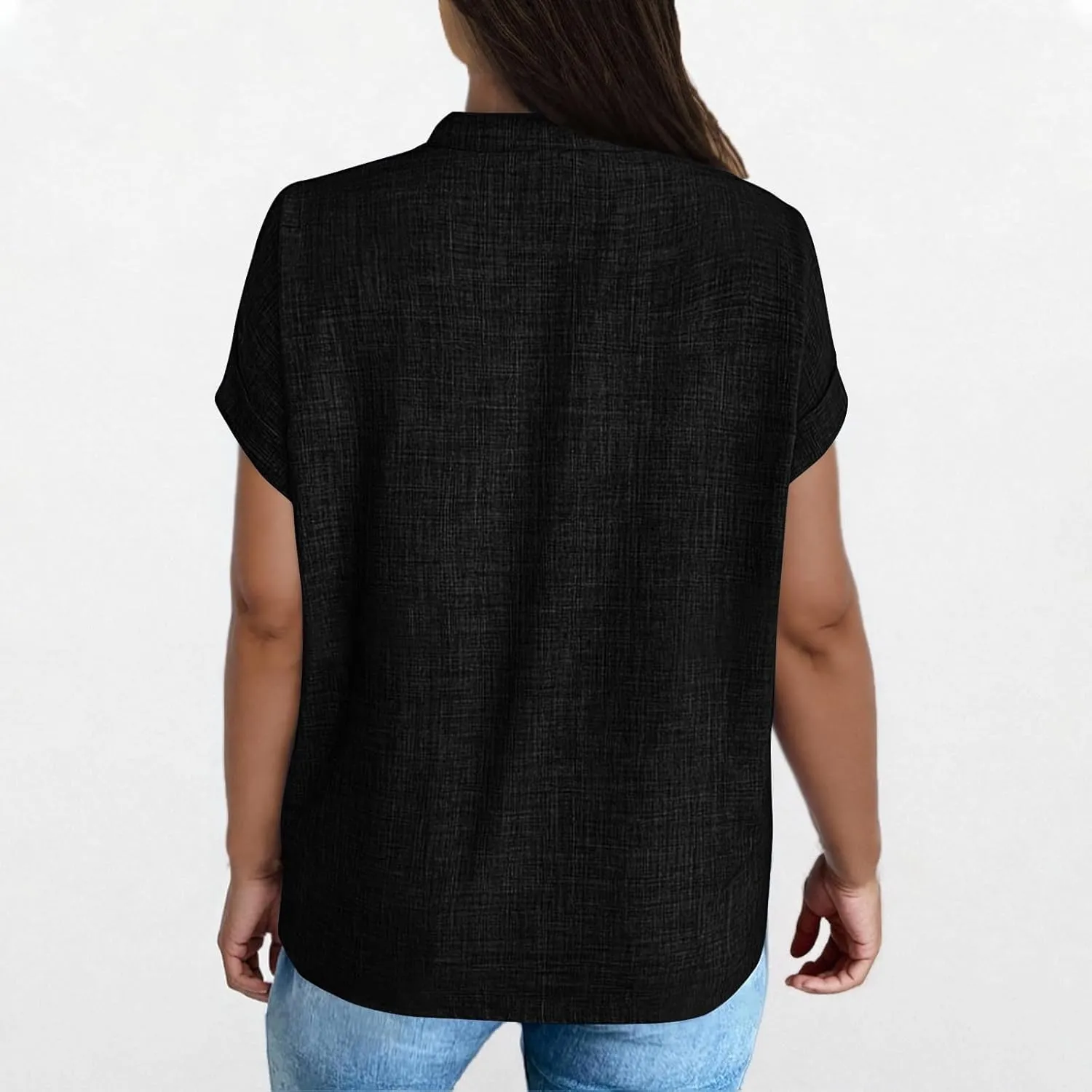 Women's Linen Shirts Short Sleeve Summer Tops V Neck Casual Blouses Loose Fit Tunic Tops Comfy Tshirts Cruise Wear