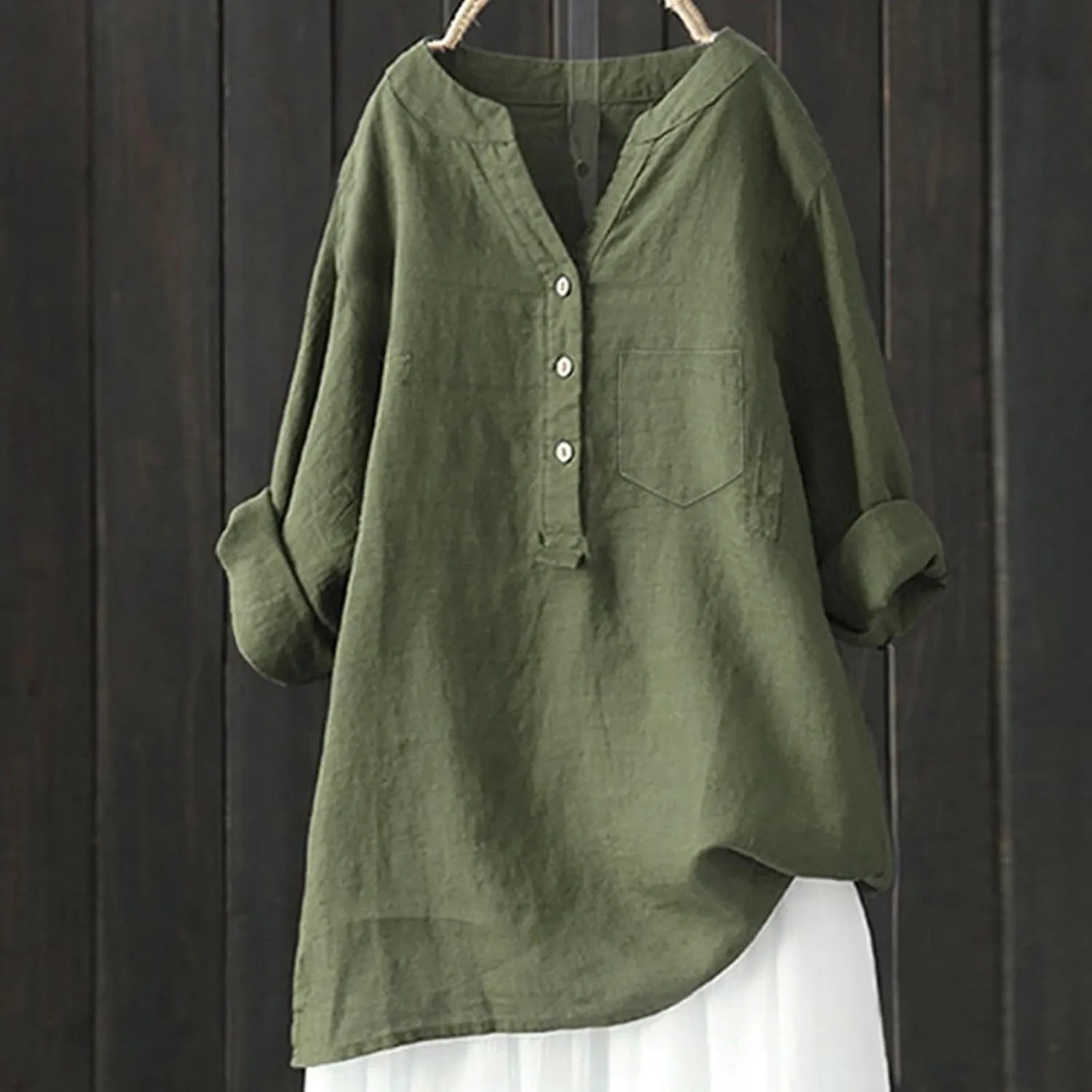 Women's Linen Shirts Summer Cotton Linen Solid Short Sleeve T Shirts Casual Loose Fit Trendy V Neck Blouses