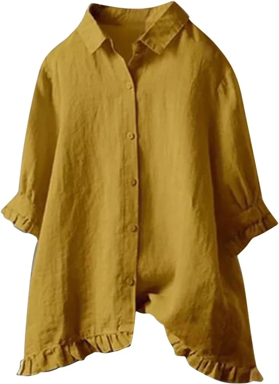 Womens Linen Shirts V Neck Button Blouse Collar Soft Tee Top Short Sleeve Loose Fit T-Shirts
