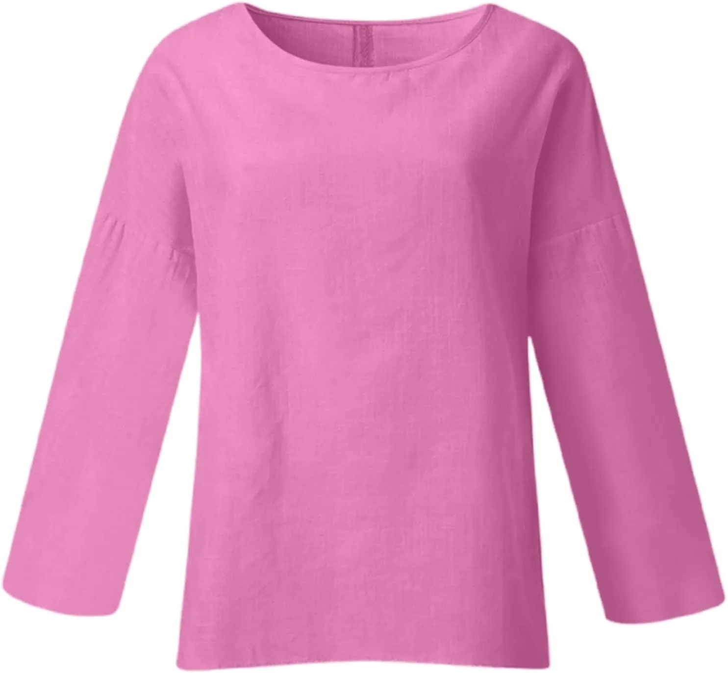 Women's Linen Shirts V Neck Button Blouse Plain Comfy Tee Top Short Sleeve Loose Fit Shirt