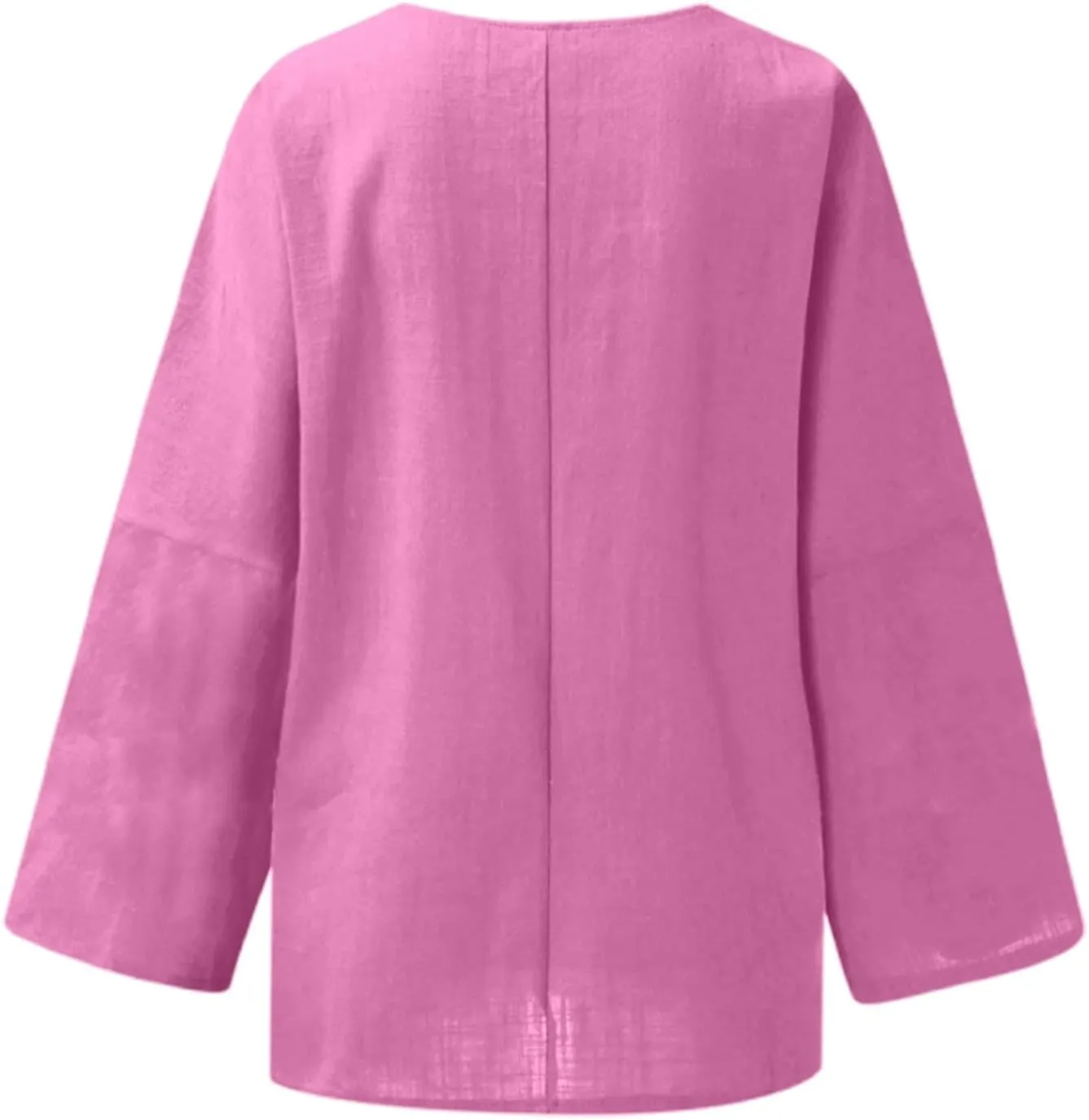 Women's Linen Shirts V Neck Button Blouse Plain Comfy Tee Top Short Sleeve Loose Fit Shirt