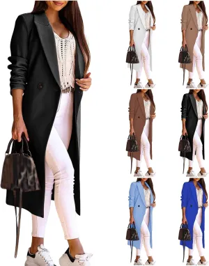 Women's Notch Lapel Wool Blend Trench Coat One Button Mid Long Pea Coat Solid Dressy Casual Business Regular Overcoats