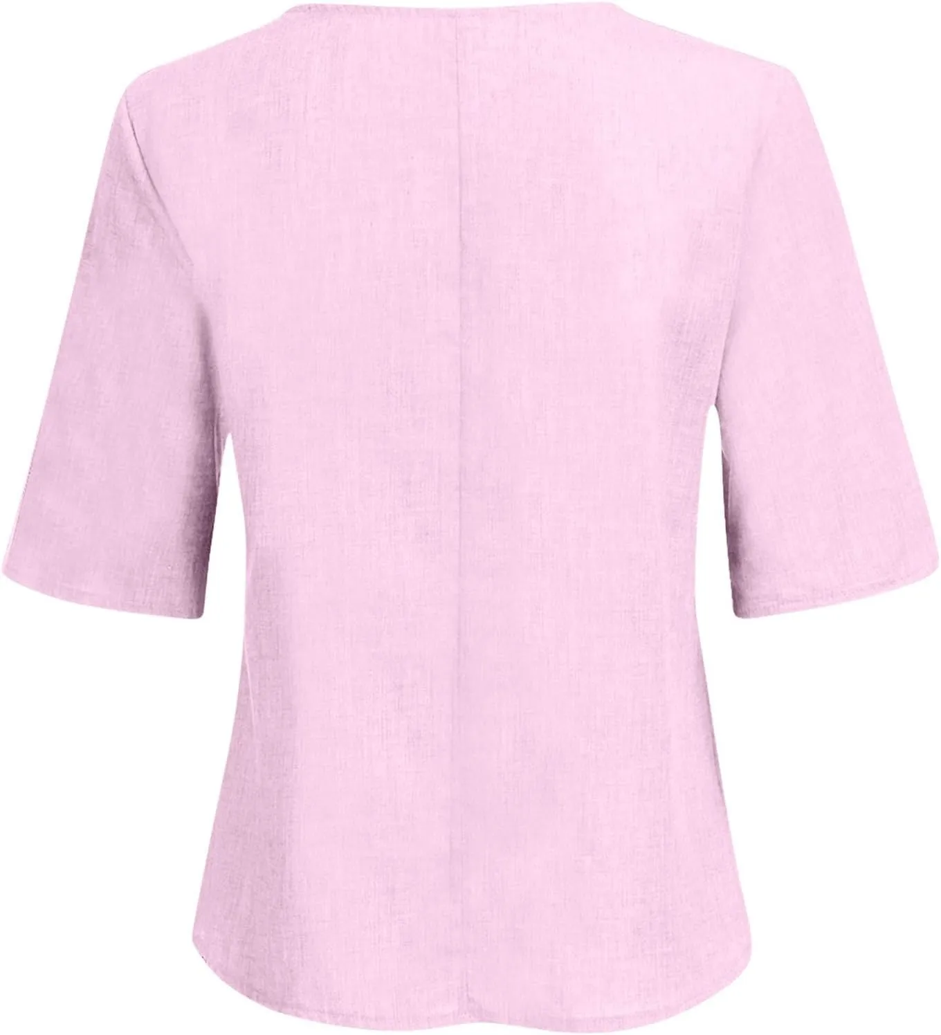 Women's Plus Size Linen Shirts V Neck Summer Tops 3/4 Sleeve Casual Blouses Loose Fit Tunic Tops Solid Comfy Tshirts