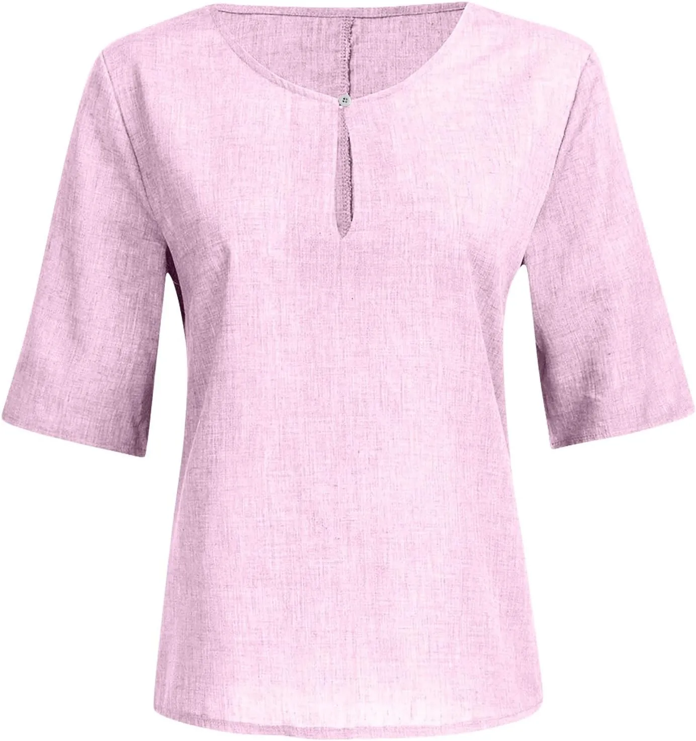 Women's Plus Size Linen Shirts V Neck Summer Tops 3/4 Sleeve Casual Blouses Loose Fit Tunic Tops Solid Comfy Tshirts