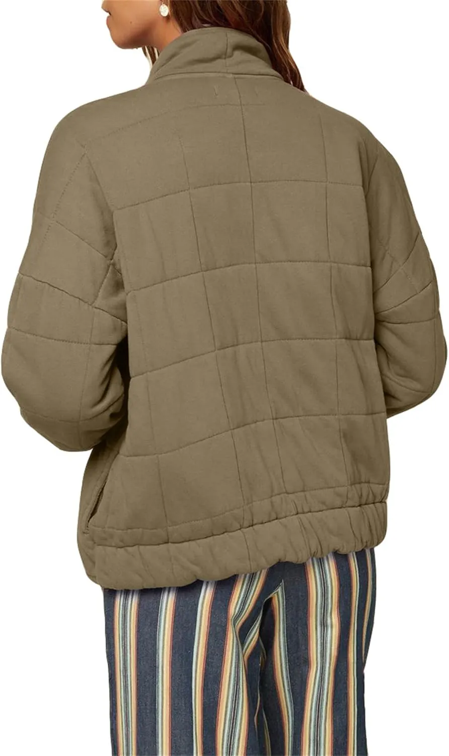 Women's Puffer Jacket Oversized Diamond Quilted Jackets Lightweight Lapel Button Down Padded Coat Warm Outwear Pockets