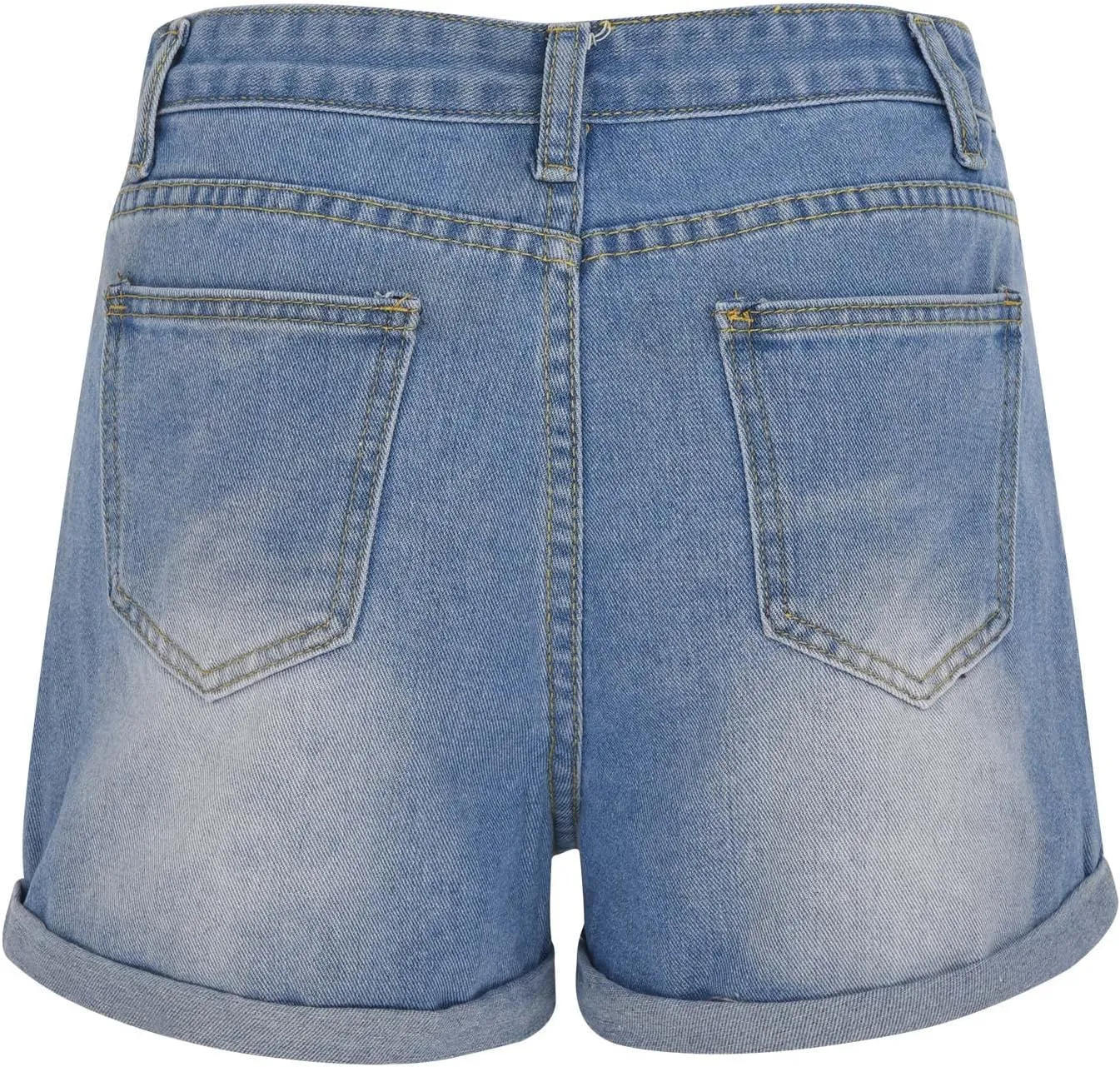 Women's Ripped Denim Shorts High Waisted Stretchy Cuffed Hem Jean Shorts Summer Trendy Short Pants with Pockets