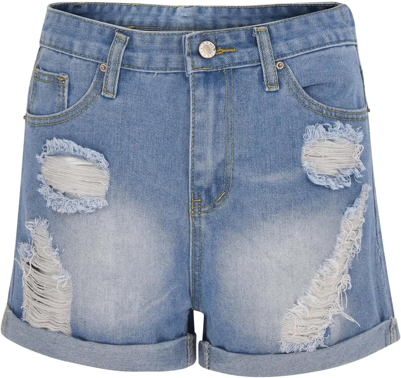 Women's Ripped Denim Shorts High Waisted Stretchy Cuffed Hem Jean Shorts Summer Trendy Short Pants with Pockets