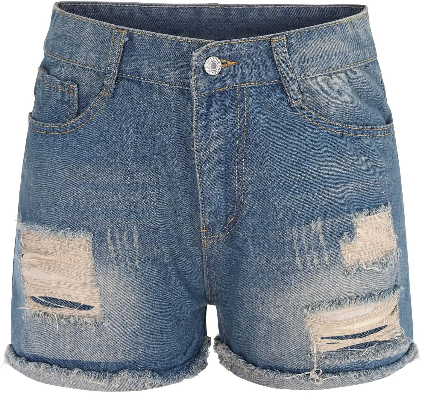 Womens Ripped Denim Shorts Mid Rise Stretchy Distressed Jean Shorts Casual Trendy Frayed Raw Hem Summer Mini Shorts