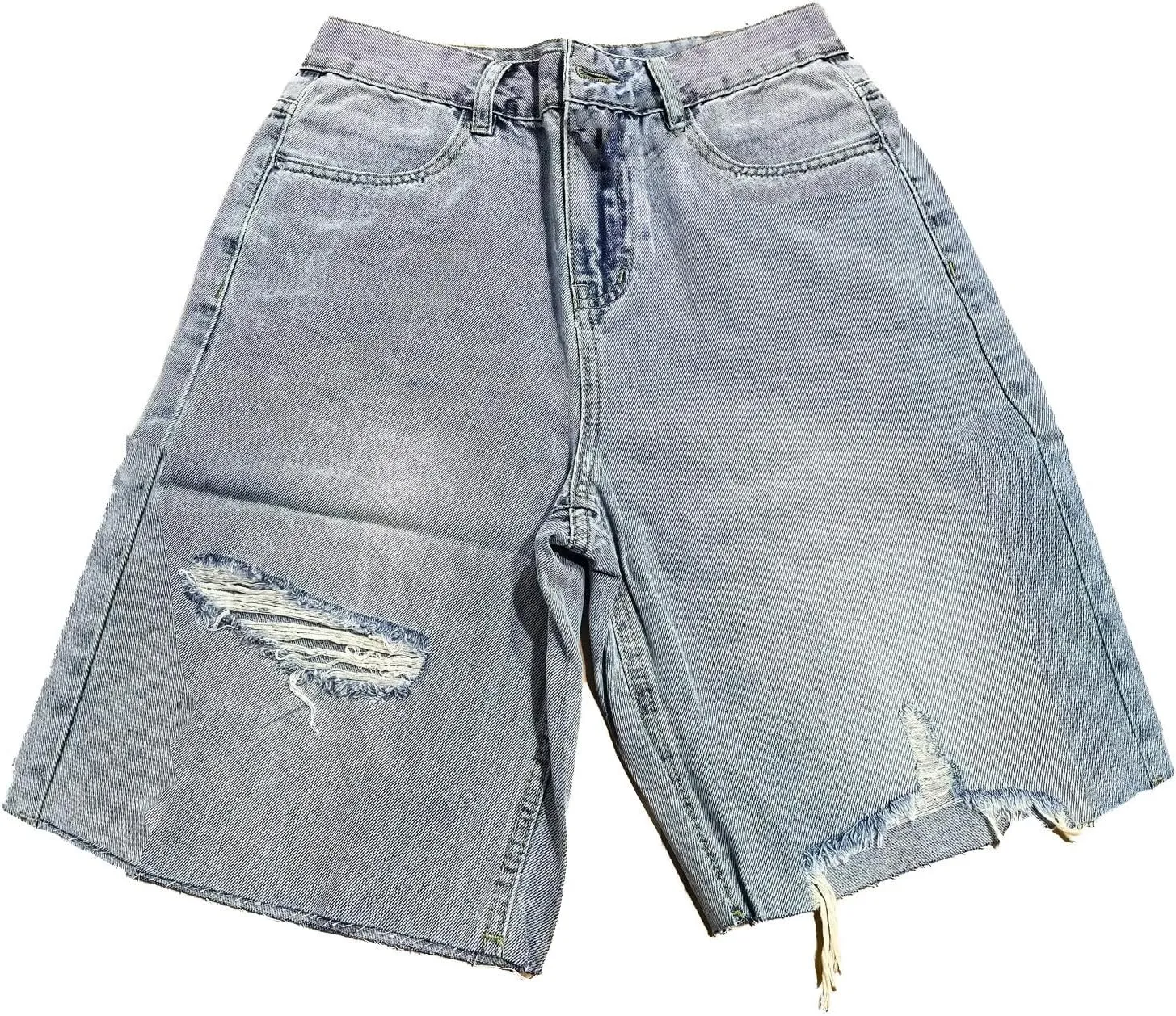 Women's Ripped Jeans Shorts High Waisted Casual Loose Boyfriend Summer Denim Shorts Knee Length Baggy Jorts with Pockets
