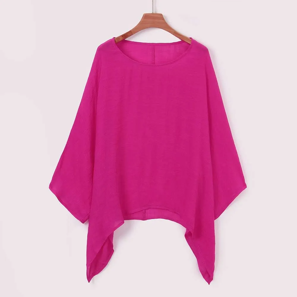 Womens Short Sleeve Cotton Linen Shirts Casual Crew Neck Comfy T-Shirts Embroidery Loose Summer Tee Shirts