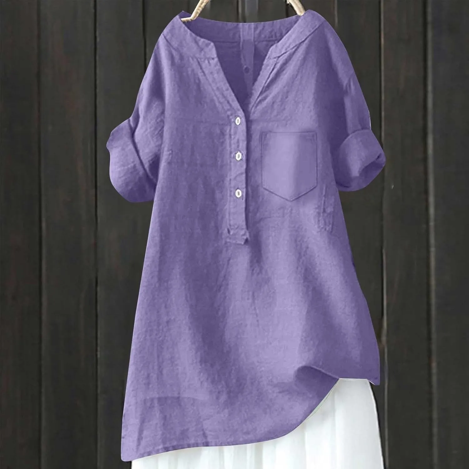 Women's Short Sleeve Cotton Linen Shirts Casual V Neck Soft T Shirts Floral Loose Fit Summer Tshirts
