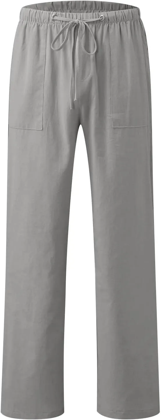 Women's Solid Color Loose Comfort and Drawstring Elastic Waist Pocket Straight Leg Trousers Casual Pants