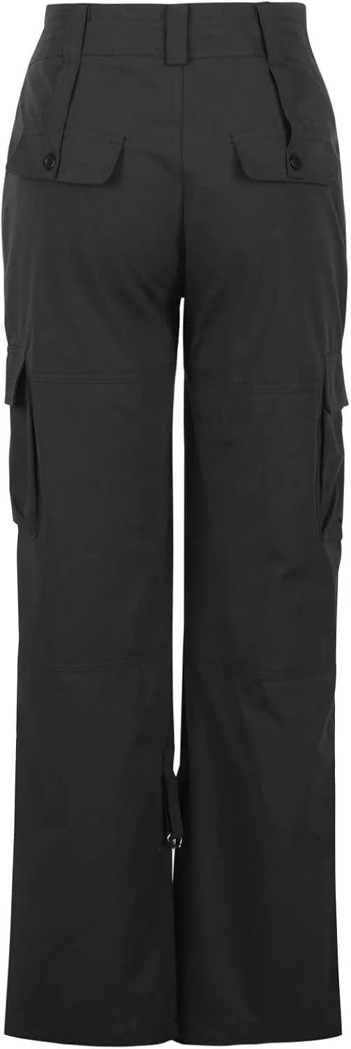 Womens Straight Leg Trousers Elastic Waist Loose Pants with Side Pocket Casual Sports Outdoor Fashion Wide Long Pants