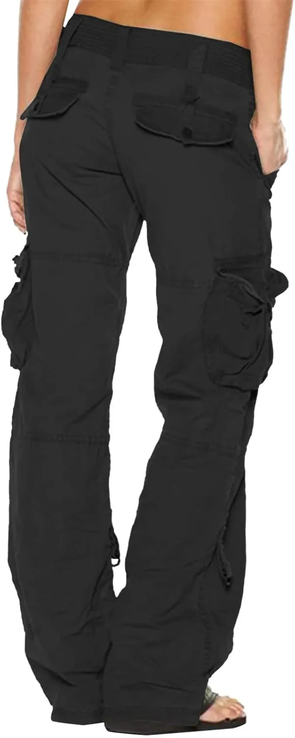 Womens Straight Leg Trousers Elastic Waist Loose Pants with Side Pocket Casual Sports Outdoor Fashion Wide Long Pants