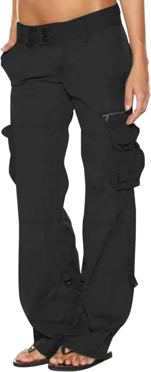 Womens Straight Leg Trousers Elastic Waist Loose Pants with Side Pocket Casual Sports Outdoor Fashion Wide Long Pants