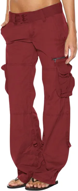 Womens Straight Leg Trousers Elastic Waist Loose Pants with Side Pocket Casual Sports Outdoor Fashion Wide Long Pants