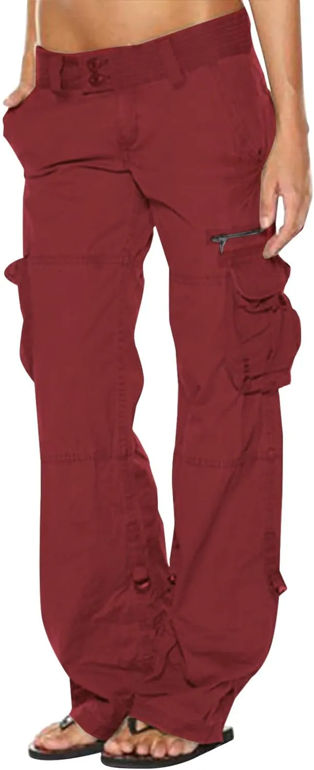 Womens Straight Leg Trousers Elastic Waist Loose Pants with Side Pocket Casual Sports Outdoor Fashion Wide Long Pants