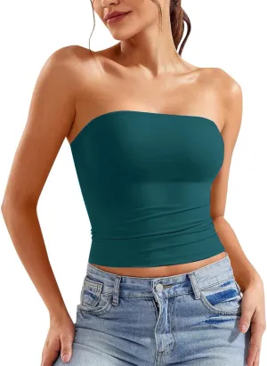 Womens Strapless Tube Tops Sexy Sleeveless Backless Bandeau Shirts Going Out Crop Top Cute 2025 Summer Clothes